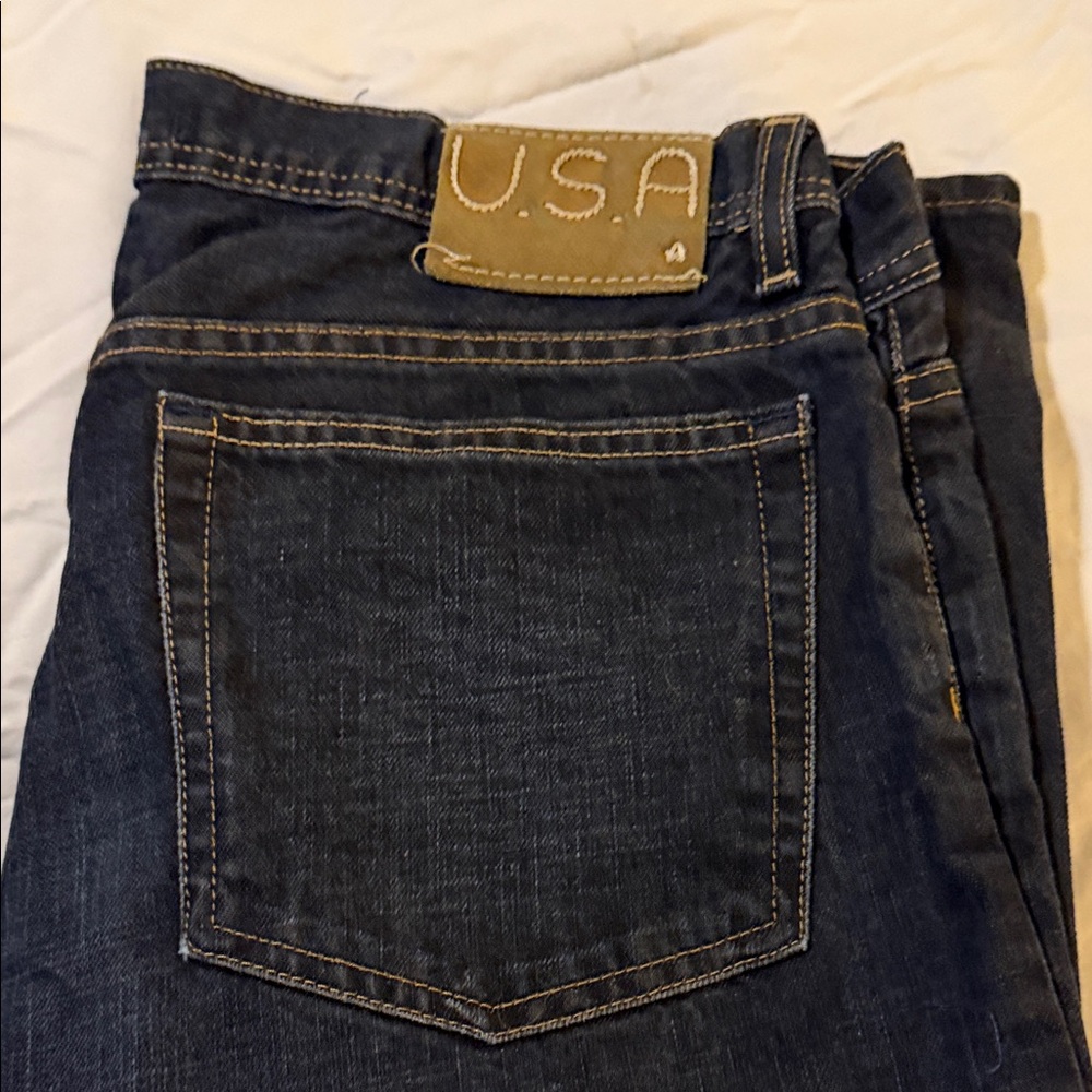 John Varvatos Indigo Jeans with Tan Stitching
